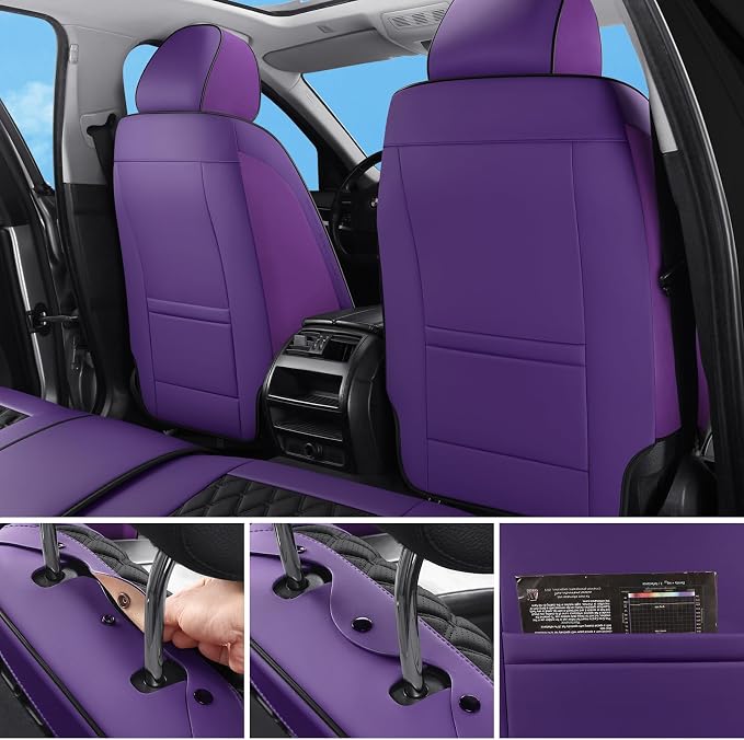 Car Seat Covers Full Set,5 Seat Leather Seat Covers for Cars,Front Seats and Back Seat Cover,Waterproof Car Seats Cushion Protectors,Universal Fit for Most Cars SUV Trucks (Purple Black,Full Set)