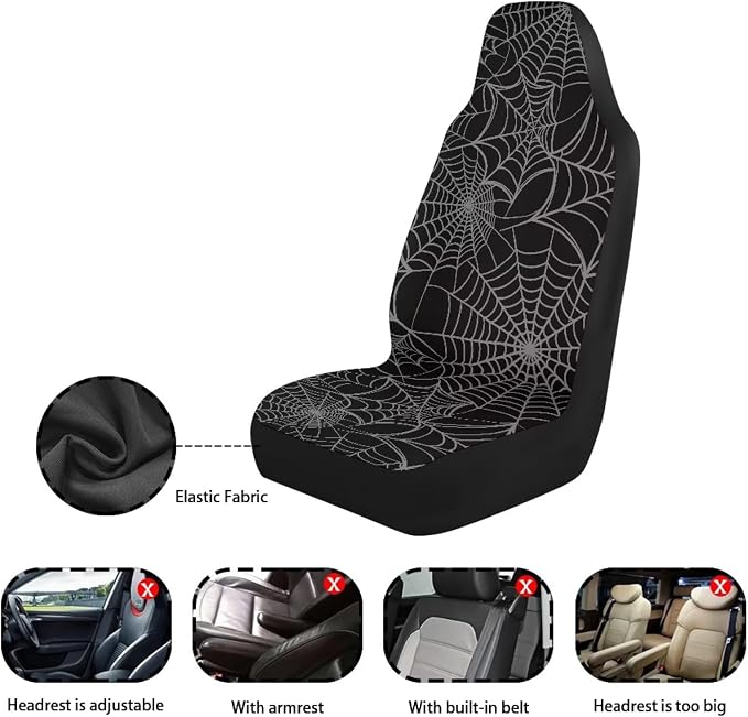 Spider Web Front Seat Covers Set of 2, Soft Stretch Polyester Car Seat Protectors for Front Seats, Universal Fit for Most Cars, SUVs and Sedans
