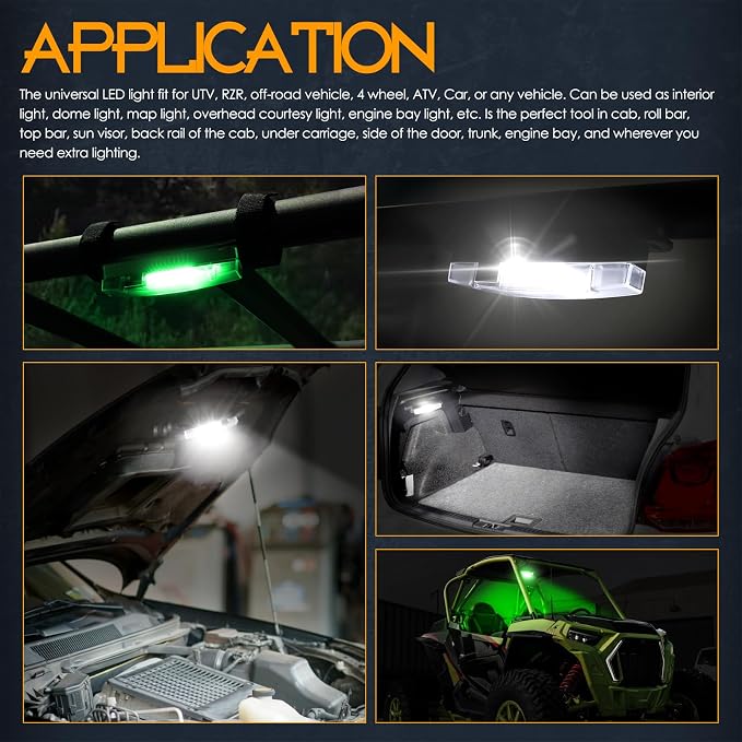 Nirider UTV Interior Light Universal Roll Bar Mount LED Lights Utility Roll Cage Lights Courtesy Interior Dome Light for UTV ATV Polaris RZR Can-Am Truck Car Off Road Vehicle - White Green
