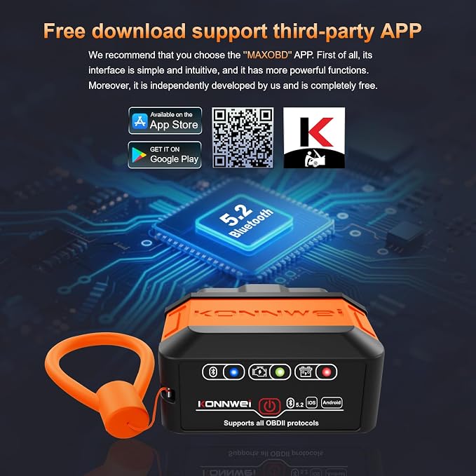 KONNWEI KW906 Bluetooth OBD2 Scanner Car Diagnostic Tool Engine Code Reader | Wireless OBD2 Scanner, Check Engine Fault Code Reader, Live Data, Battery Test, Universal Diagnostic Tool For iOS & Android