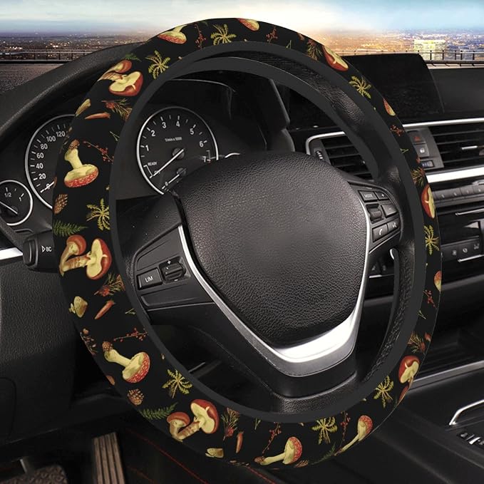 Mushroom nut Neoprene Steering Wheel Cover for Men Women Anti-Slip Elastic Steering Wheel Protective Cover 15in Universal Car Accessories Fit Cars, SUVs, Auto