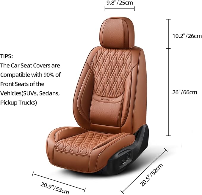 Car Seat Covers Front Pair, Breathable Leather Automotive Front Seat Covers with Headrest, Universal Automotive Vehicle Seat Cover for Most Sedan SUV Pick-up Trucks, Brown