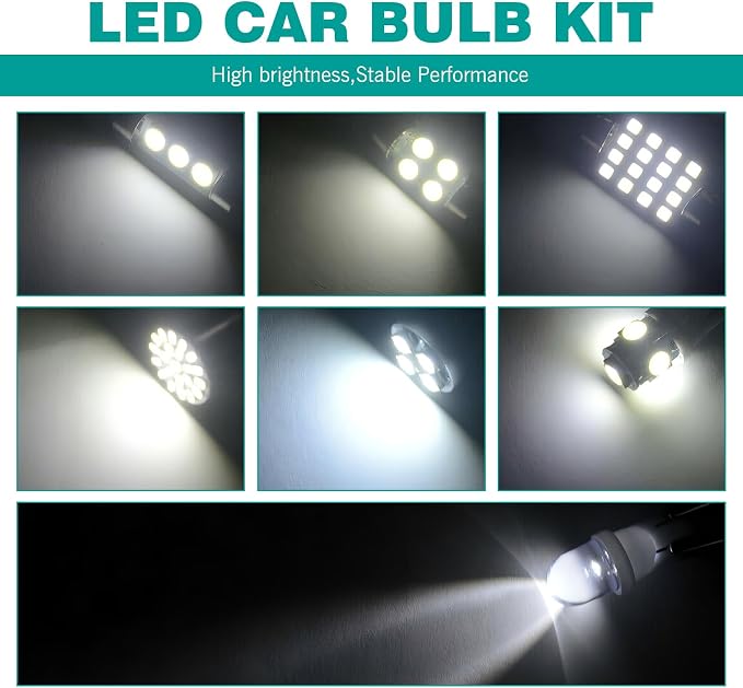 70PCS Dome Light LED Car Interior Bulb Kit Set, 31mm 36mm 41mm T10 Bulbs Interior Replacement Lights, Suitable for Interior Map Dome Trunk Door Courtesy License Plate Light (White)
