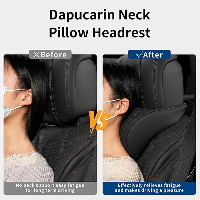 Car Neck Pillow for Driving Memory Foam Headrest Nappa Leather Head Rest for Most Cars SUV Home Office Traveling