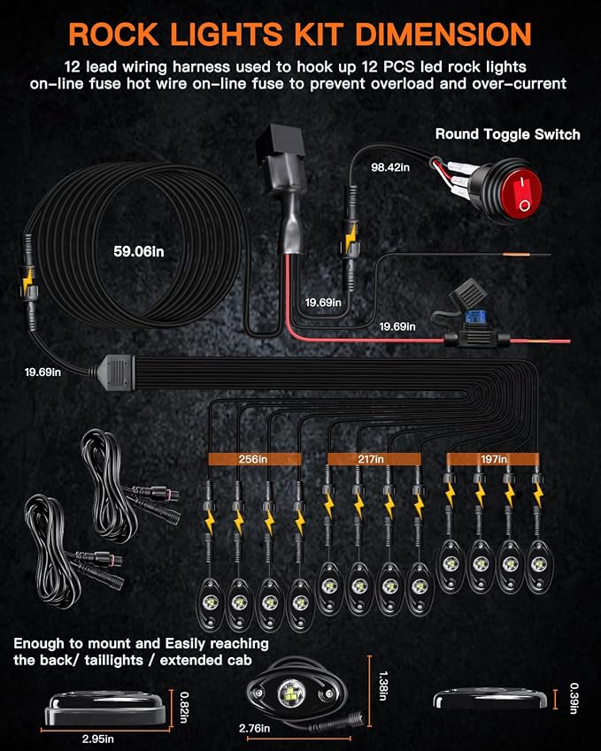 White Rock Lights,LEDMIRCY R1 LED Rock Lights Kit with Toggle Switch Wiring Harness 12PCS Luces para Carro for Trucks ATV UTV Golf Cart Under Glow Light High Power IP68 Waterproof