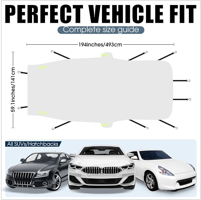 Canchiing Silver Car Half Car Cover Auto Sun Heat and UV Rays Blocker Foldable Automotive Front Windshield Sunshade Protector Easy Installation with Straps Fits Cars Sedan SUV(194" X 59",Sedan)