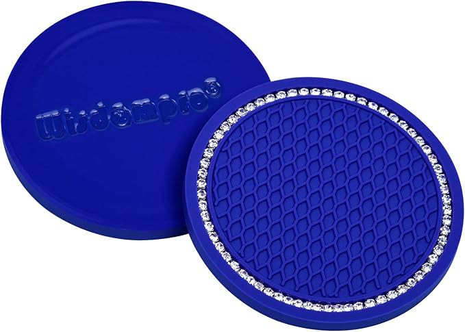 Bling Car Coasters, Wisdompro 4 Pack PVC Car Cup Holder Insert Coaster - Anti Slip Universal Vehicle Interior Accessories Crystal Glitter Cup Mats for Women and Men (2.75" Diameter, Blue)