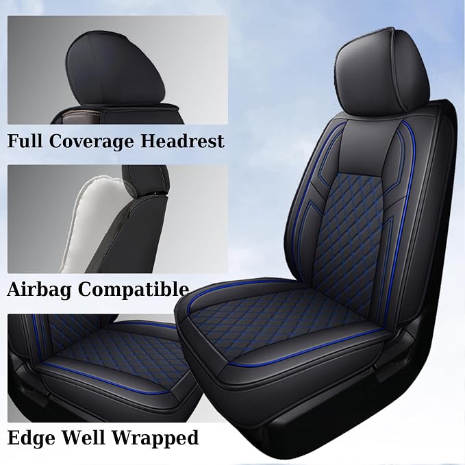 Coverado Toyota Tundra Seat Covers, Leather Car Seat Covers Full Set Automotive Seat Covers Protector Compatible with 2007-2021 Toyota Tundra Crew/Crewmax/Extended/Double Cab(Blue)