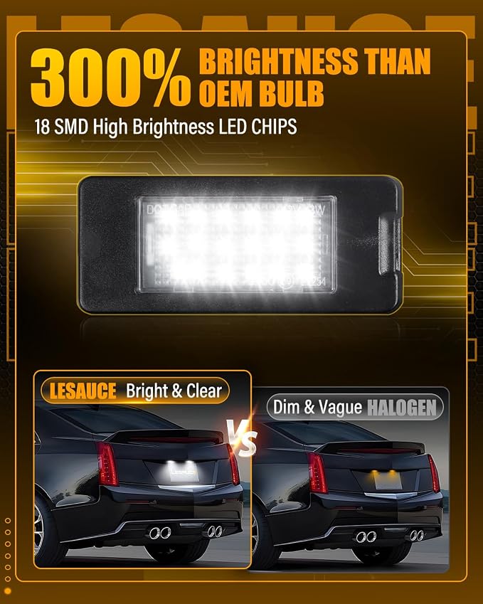 LESAUCE License Plate Lights Tag Lamp Assembly Replacement For 2015-2020 Cadillac Escalade ESV/Chevy Tahoe Suburban/GMC Yukon XL, 2015-2019 Cadillac AST, 2016-2022 Malibu, IP68 Waterprooof, 2PC
