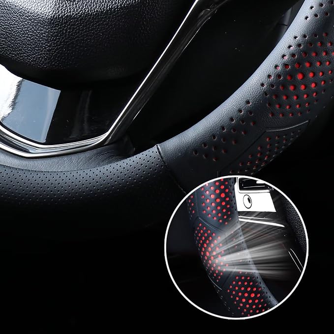 Yangday Leather Steering Wheel Cover for Toyota RAV4 Corolla Camry Highlander, 14.5-15 inches Car Steering Wheel Cover with Non-Slip Breathable (Black)