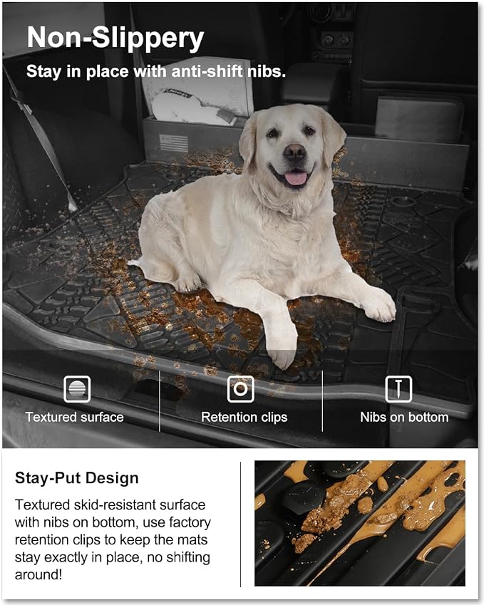Kiwi Master Floor Mats & Cargo Mat for 2014-2018 Jeep Wrangler JK 4-Door | OEM Replacement 82213860 82213184, All Weather Car Mats, Heavy Duty TPE Floor Liners, Front & Rear & Trunk Mat Set, Black