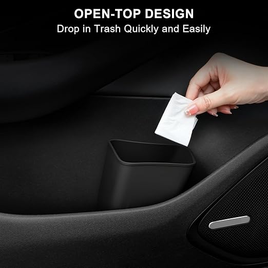 CARFIB 2 Pack Mini Car Trash Can, Car Door Trash Can for Wide Door Pockets, Open-Top Trash Bin, Waterproof TPE Organizer, Black