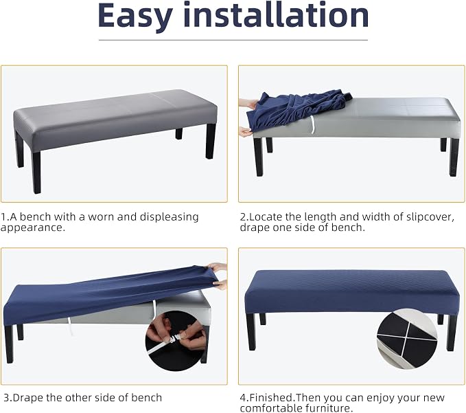 Fuloon Waterproof Dining Bench Cover, Removable Slipcover Washable Seat Protector for Living Room, Bedroom, Kitchen (Navy Blue)