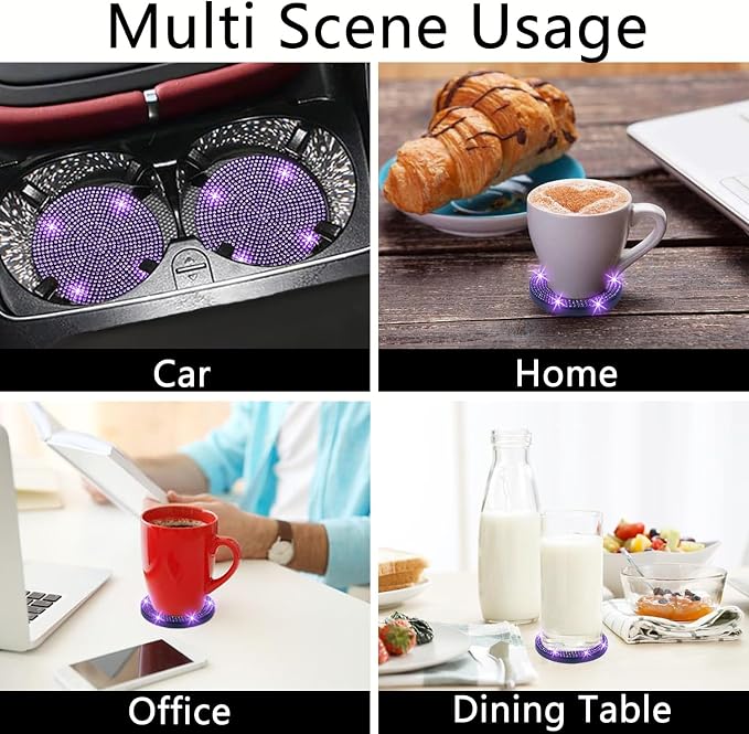 NBTEPEM 4pcs Bling Car Cup Holder Coaster, 2.75 inch Anti-Slip Shockproof Universal Car Coasters Insert Bling Crystal Rhinestone Automotive Interior Accessories for Women (4 pcs, Purple Violet)