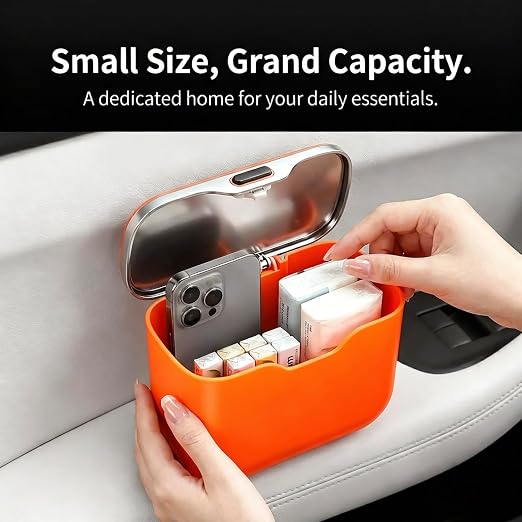 Car Trash Can with Lid - Leakproof Mini Garbage Bin for Door or Seatback,Premium ABS Auto Organizer,Space-Saving Car Garbage Can for Commuters,Families and Pet Owners,Fit for SUV,Sedan,Truck (Orange)