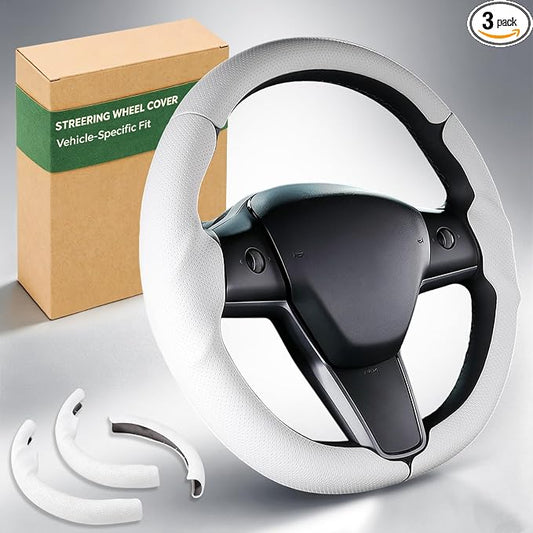 Steering Wheel Cover for Tesla Model 3 (2017-2023) / Model Y (2020-2024),Anti-Slip,Comfortable Grip, Breathable,Customized for Tesla Model 3/Y Accessories,Nappa White