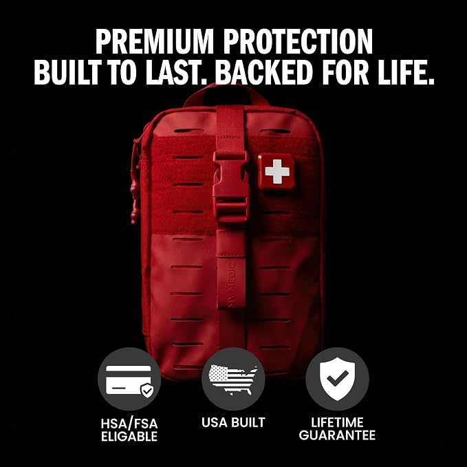 MY MEDIC MyFAK PRO IFAK Trauma Kit & First Aid Kit with Tourniquet - HSA FSA Items - Built in USA - Premium Medical Supplies, Trauma Pack & Medic Kit Bag for Home & Auto Emergency Preparedness, Red