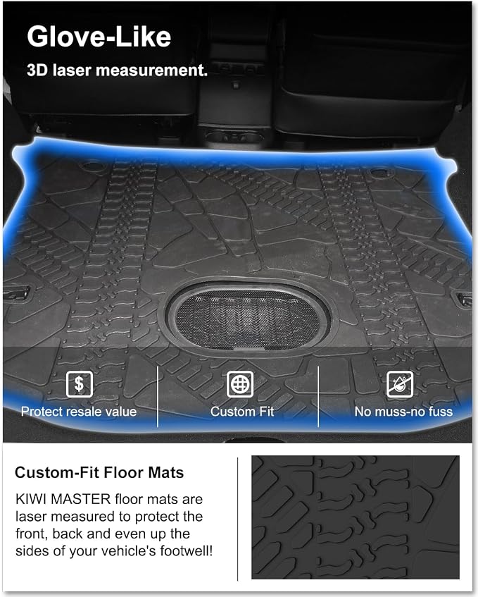 Kiwi Master Cargo Mat for 2015-2018 Jeep Wrangler JK with Center subwoofer | OEM Replacement 82214404, Custom Fit All Weather Rear Cargo Liner, Heavy Duty TPE Tray Trunk Mat, Black