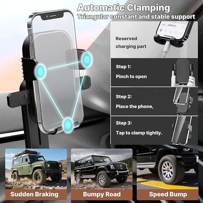 Universal Car Phone Holder Mount, 2026 Upgrade 360 Degree Rotation Multifunctional Phone Clip Design, Dashboard Cell Phone Stand for 4 to 7" Smartphones (Black)