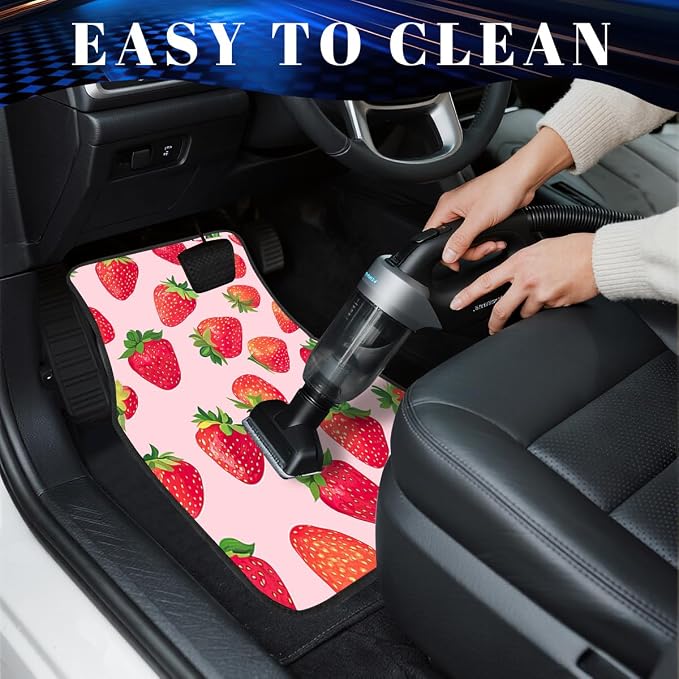 Strawberry Car Floor Mats Set of 4 Pink Cartoon Colorful Animation Carpet Front Rear Carpets Mat Non-Slip Auto Car Accessories Universal Fit for Car SUV Truck Van