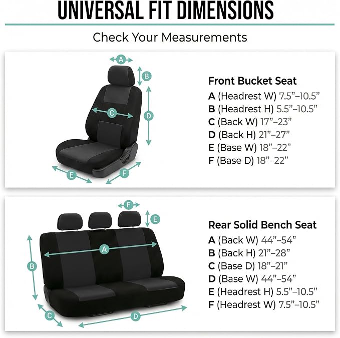 FH Group Car Seat Covers Full Set Cloth - Universal Fit Automotive Seat Covers, Low Back Front Seat Covers, Solid Back Seat Cover, Washable Car Seat Cover For SUV, Sedan And Van Black