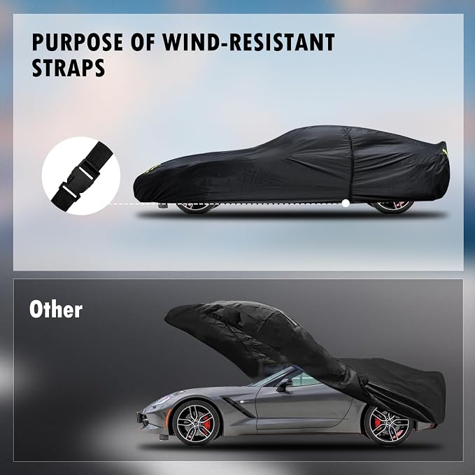 Car Cover Custom Fit for Chevrolet Corvette C4 C5 C6 C7 C8 1980–2026, Waterproof All Weather Full Exterior Cover Sun Snow Rain Protect with Door Zipper (Not Include Mirror Pocket)