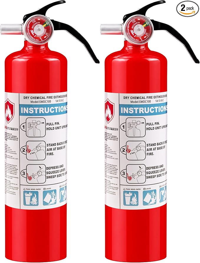 Safewayfire 2.5 lb ABC Dry Chemical Fire Extinguisher, 1-A:10-B:C, 2 Pack | Fire Extinguisher for Home, Kitchen, Workshop, Garage & Commercial Use, Heavy-Duty, Fights Liquid, Gas & Electrical Fires