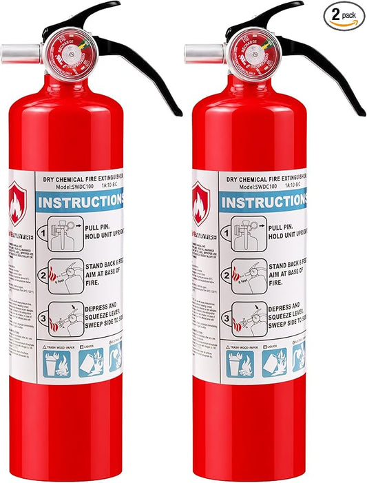 Safewayfire 2.5 lb ABC Dry Chemical Fire Extinguisher, 1-A:10-B:C, 2 Pack | Fire Extinguisher for Home, Kitchen, Workshop, Garage & Commercial Use, Heavy-Duty, Fights Liquid, Gas & Electrical Fires