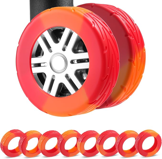 8Pcs Upgrade Luggage Wheel Covers,Travel Accessories (Bright Red/Orange) | Wear-resistant & anti-noise silicone covers. Fits 2-2.4" wheels. Protects suitcase wheels. Travel essential for suitcases
