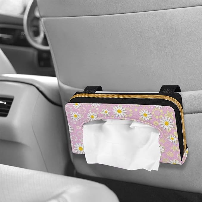 Car Tissue Holder Sun Visor Tissues Box Cover Pink Daisy Car Sun Visor Napkin, Mask Dispenser Visor Accessories for Women & Men