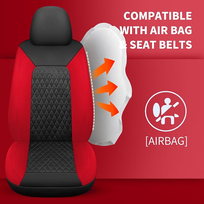 HChengkikz Faux Leather Full Set Car Seat Covers, Front & Split Rear | Bench Seat Protectors, Easy to Install Universal Fit for Sedans, Trucks, Vans, SUVs Automotive Interior Accessories