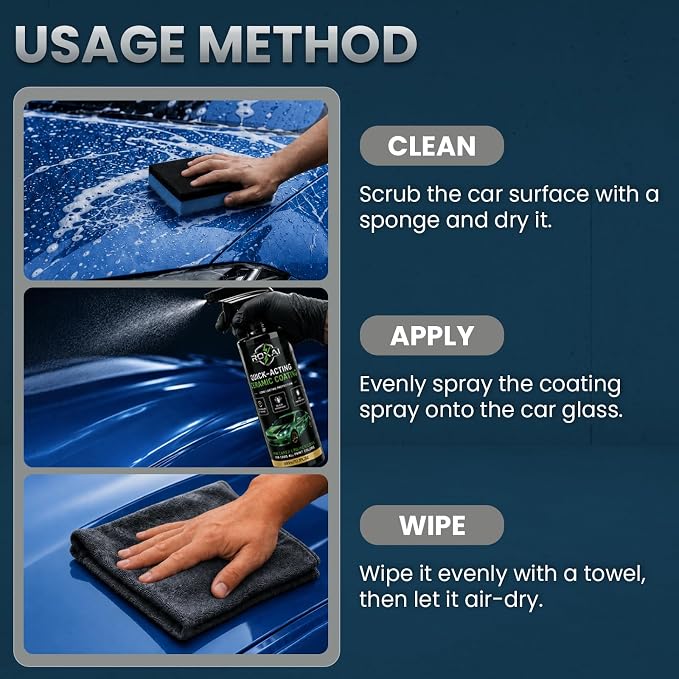ROXAI 2PCS Car Coating Spray,Hydrophobic Ceramic Spray Wax for Paint Protection, Quick Detailer Waterless Wash & Sealant, Adds Gloss & Smoothness, Long-Lasting Shine for Cars, Trucks, SUVs