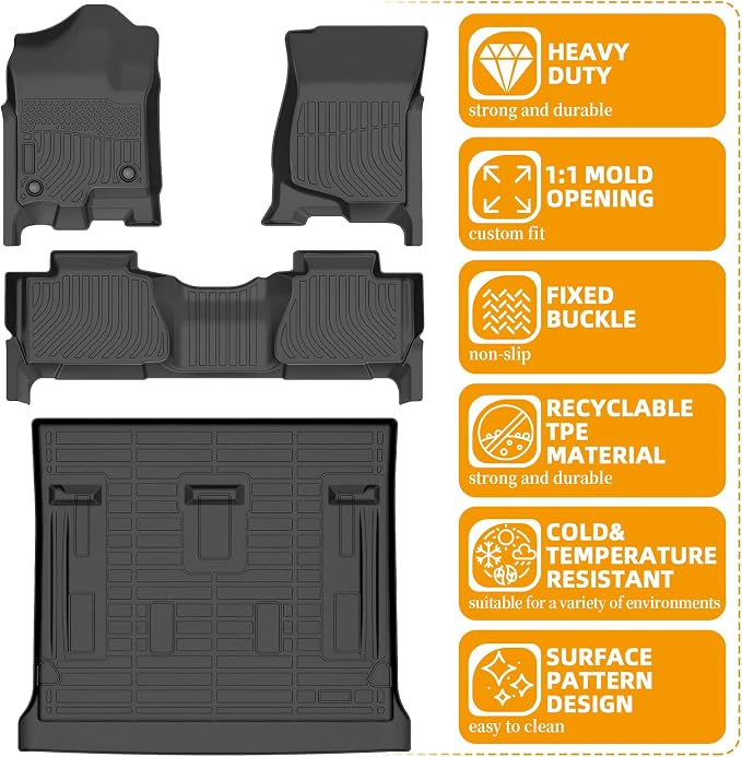Floor Mats for Chevy Tahoe 2007 2008 2009 2010 2011 2012-2014 | for GMC Yukon Bench (NOT fit XL or Hybrid), for Chevrolet Tahoe Floor Mats 1st&2nd Row&Cargo Liner,8 Seats,TPE Summer Winter