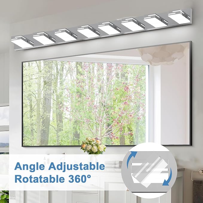 LED Modern Bathroom Vanity Light Fixtures, Dimmable Chrome Vanity Lights for Bathroom Lighting Fixtures Over Mirror, with 360° Rotatable Heads 8-Light 54-inch (Cool White 6000K)