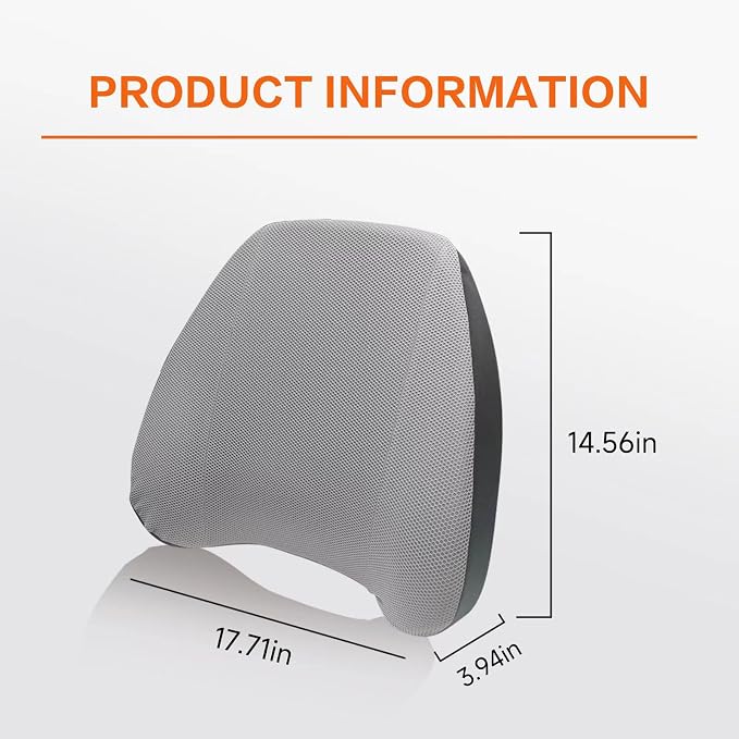 Super Comfy Lumbar Support Pillow, Car Seat Back Support Pillow for Driving | Adjustable Strap, 100% Memory Foam & Breathable Removable Cover, Ergonomic Design - Softness Back Support Pillow(Gray)