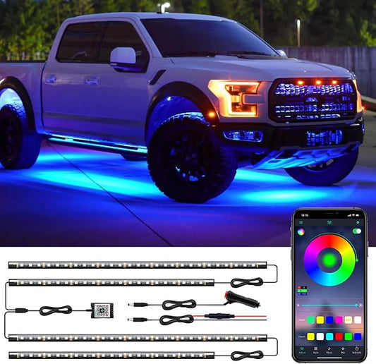 LED Underglow Kit for Car, 16 Million RGB Colors 29 Modes, APP + Remote Control, Music Sync & DIY Mode, Waterproof Under Car Lights Exterior for SUVs Trucks, DC 12V
