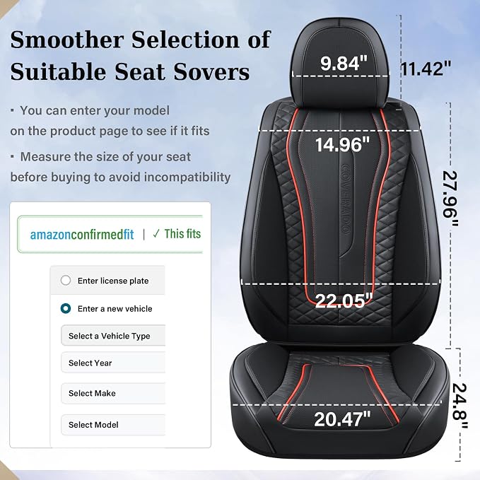 Coverado Car Seat Covers for Front Seat, Leather Seat Covers for Cars, Front Seat Covers, Waterproof Car Seat Protectors Car Seat Cushions Universal for Most Vehicles, Black&Redline