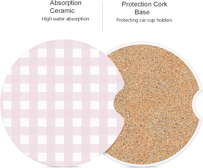 Ceramic Car Coasters – Absorbent Car Cup Holder Coaster Set for Women, Cute Aesthetic Car Accessories for Girls, 2 Pack (Pink Sand)