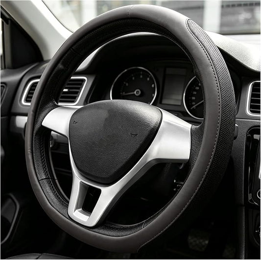 Sun Walker Steering Wheel Cover, Breathable Leather Steering Wheel Covers with Perforated Sides, Anti-Slip Comfortable Grip Auto Sleeve for 14.5-15 Inch Wheels, Car Accessories (Gray)