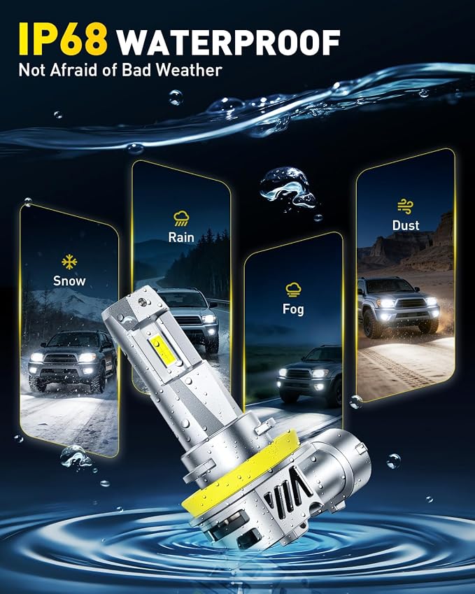 AUXITO H11 H9 H8 Light Bulbs, 50000LM 6500K Cool White, Plug and Play CANbus Ready No Flicker, Pack of 2