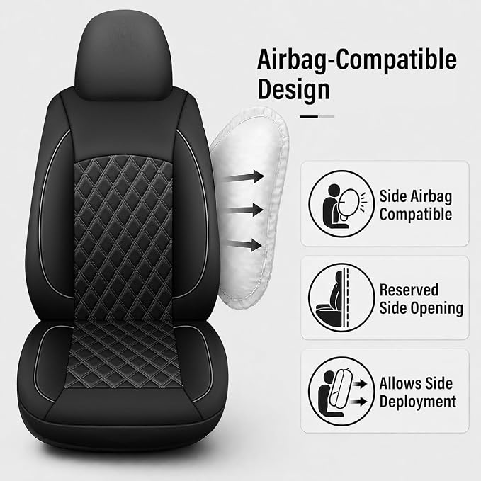 HChengkikz Car Seat Cover, Waterproof Nappa Leather (Black) | Breathable, Airbag compatible, Easy to Install, Universal Fit for Most Cars, Sedans, SUVs, Vans, Trucks