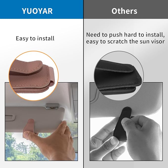 Yuoyar 2 Packs Magnetic Sunglass Holder for Car Visor (Pink) | Magnetic Interior Car Accessories