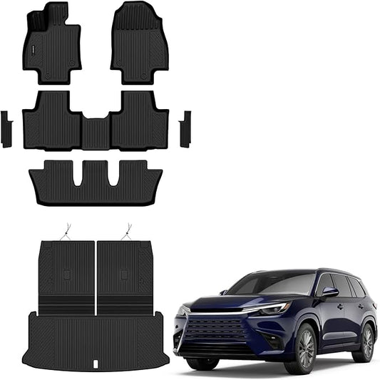 Auxko All Weather Floor Mats Cargo Mat for Lexus TX TX350 TX500h TX550h+ 7 Seats 2026 2025 2024 with Backrest Mat Door Sill Protector(2nd Door) TPE Floor Liners Accessories Odorless Black