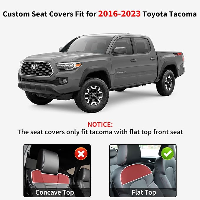 Truckiipa 2 Front Tacoma Seat Covers Leather Car Seat Covers Waterproof Truck Seat Cushion Protector Covers Fit for 2016-2023 Toyota Tacoma Double Crew Cab, Front Pair, Black&Red