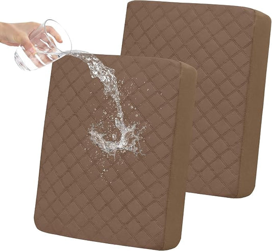 Easy-Going Waterproof Loveseat Cushion Covers, Non-Slip Leakproof Sofa Seat Cushion Slipcovers, Quilted and Stretch Furniture Protector for Dogs, Pets (2-Piece Loveseat Cushion, Brown)