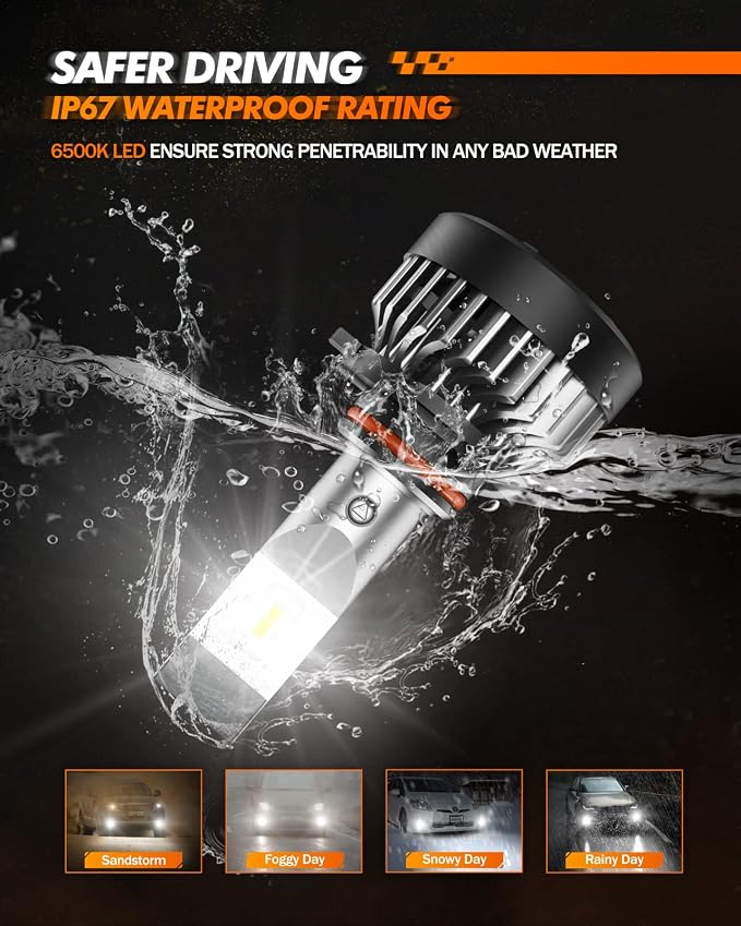 SEALIGHT H10 9145 LED Fog Light Bulbs or DRL, 600% Brightness 6500K Cool White, Built in 20000RPM Turbo Fan 9140 H10 9145 LED Fog Lights, Superior Heat Dissipation, Pack of 2