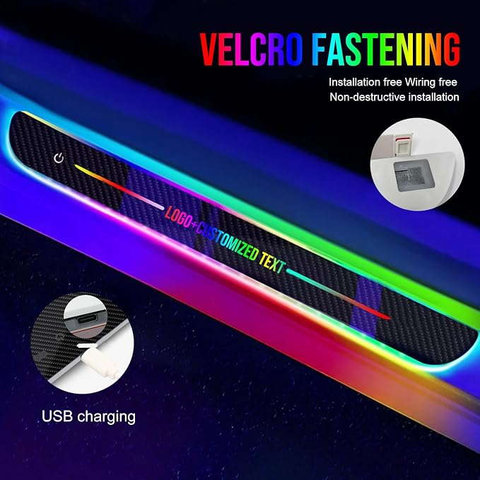 Custom Logo and Text Car Door Sill Lights Auto-Sensing, Personalized LED Welcome Gifts for Men Women, 7 Colors Adsorption Wireless Pedal Light for All Cars