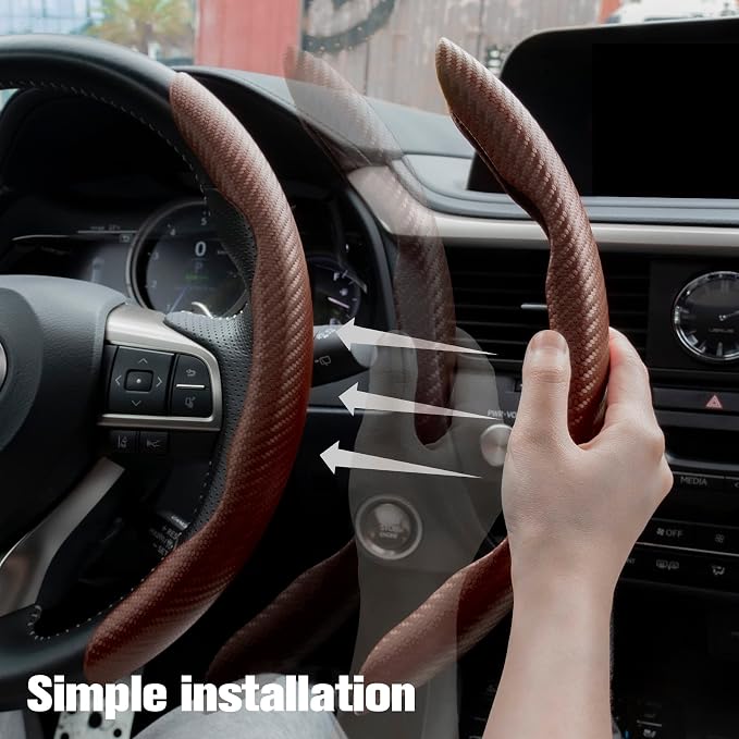 Amiss 2pcs Carbon Fiber Anti-Skid Steering Wheel Cover, Waterproof & Segmented Butterfly Design, Universal 99% Vehicle Wheel Cover Protector, Car Interior Accessories (Champagne-2pcs)