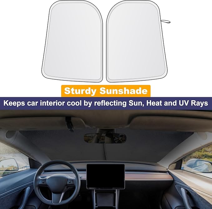 EcoNour Tesla Windshield Sun Shade for Model 3/Y 2017-2026, Foldable Front Window Sunshade Heat & UV Blocker for Tesla Interior Accessories
