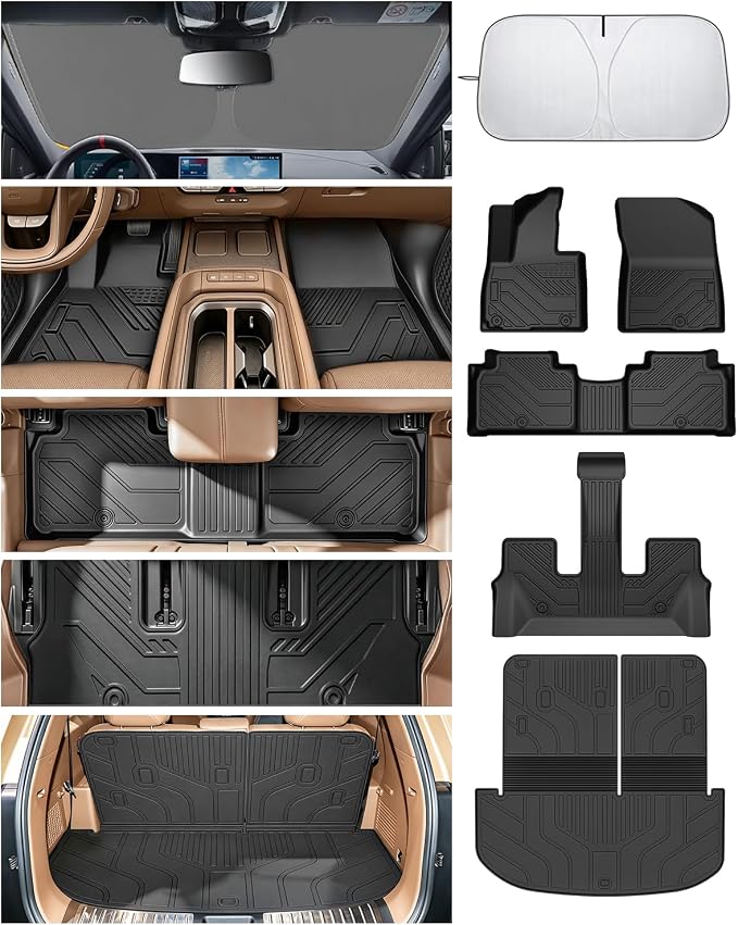 Floor Mats for 2027 Kia Telluride Gas Only (Not for Hybrid) 7&8 Seater TPE Custom Car Floor Mats Full Set Trunk Mat with Backrest Mat All Weather 2027 Kia Telluride Accessories